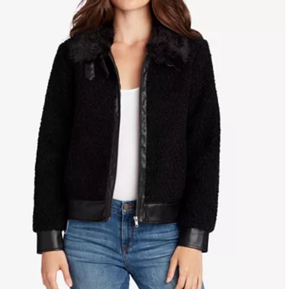 William Rast Tanner Faux Fur Trim Teddy Bomber Jacket